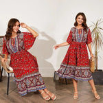 Modest Plus Size Summer dress V Neck Midi Beach boho Dress - EX-STOCK CANADA