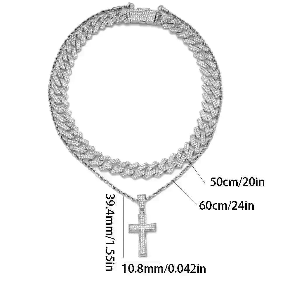Full Diamond Cross Pendant Cuban Link Chain - EX-STOCK CANADA