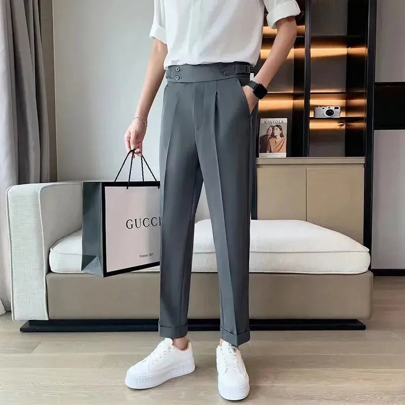Work Office Business Formal Men's Trouser Draping Cropped Small Suit Pants Men - EX-STOCK CANADA