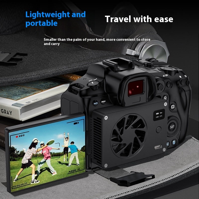 Camera Cooling Fan with LED Display & USB-C, Black