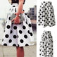 White Polka dot High Waist A-line Pleated Midi Skirt for office work - EX-STOCK Canada
