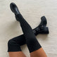 Women's Over-The-Knee Knit Sock Boots — Chunky Heel, Black & Beige, Sizes 35–43