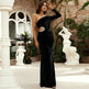 One shoulder cutout Banquet Sheath Velvet Evening Cocktail dress - EX-STOCK CANADA