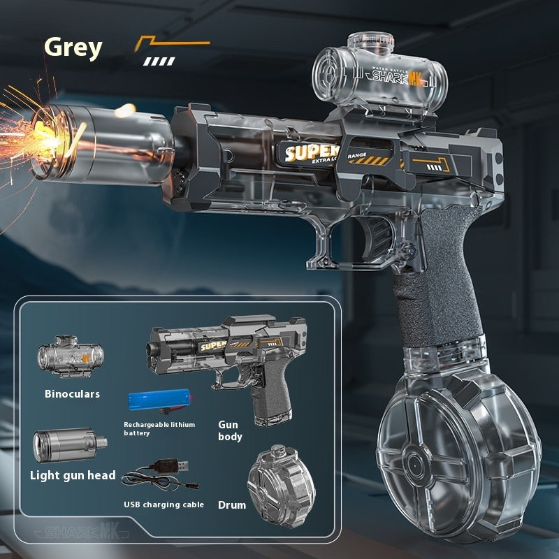 Toy gun with detachable parts on a dark background