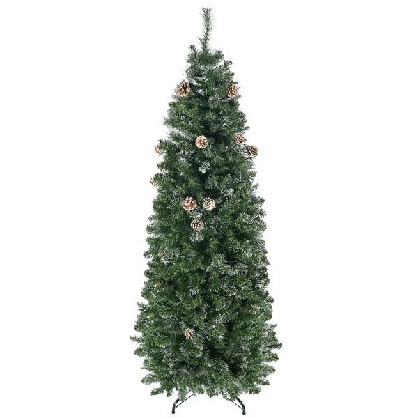6' Artificial Pencil Christmas Tree With Snow Frosted Branches, Auto Open, Steel Base EX-STOCK Canada 