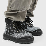 Men’s Paisley Lace-Up Platform Boots – Black 