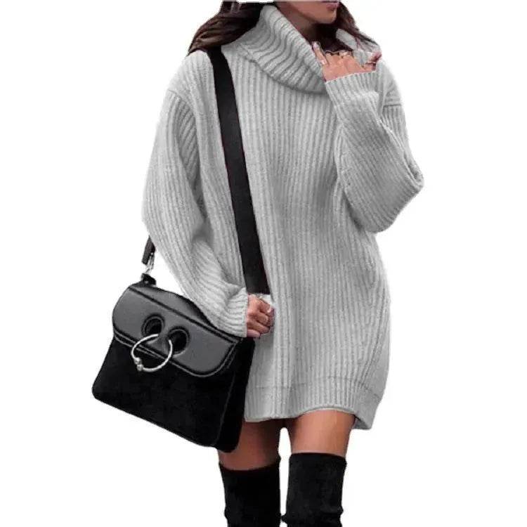Autumn Winter Solid Cashmere oversized Knitted Mini Turtleneck Sweater Dress - EX-STOCK Canada