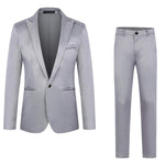 Gray suit jacket and pants on a white background