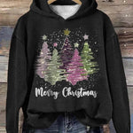 Round Neck Hooded Long Sleeve Four Christmas Trees Loose Hoodie Sweatshirt - EX-STOCK Canada