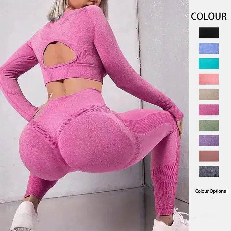 Fitness Leggings Sports Gym Sportswear Outfits Clothing 2pcs Sports Suits Long Sleeve Hollow Design - EX-STOCK Canada