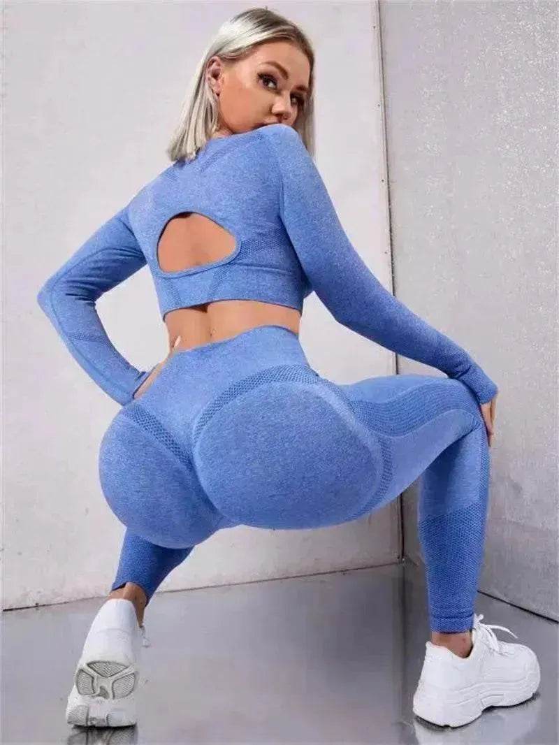 Fitness Leggings Sports Gym Sportswear Outfits Clothing 2pcs Sports Suits Long Sleeve Hollow Design - EX-STOCK Canada