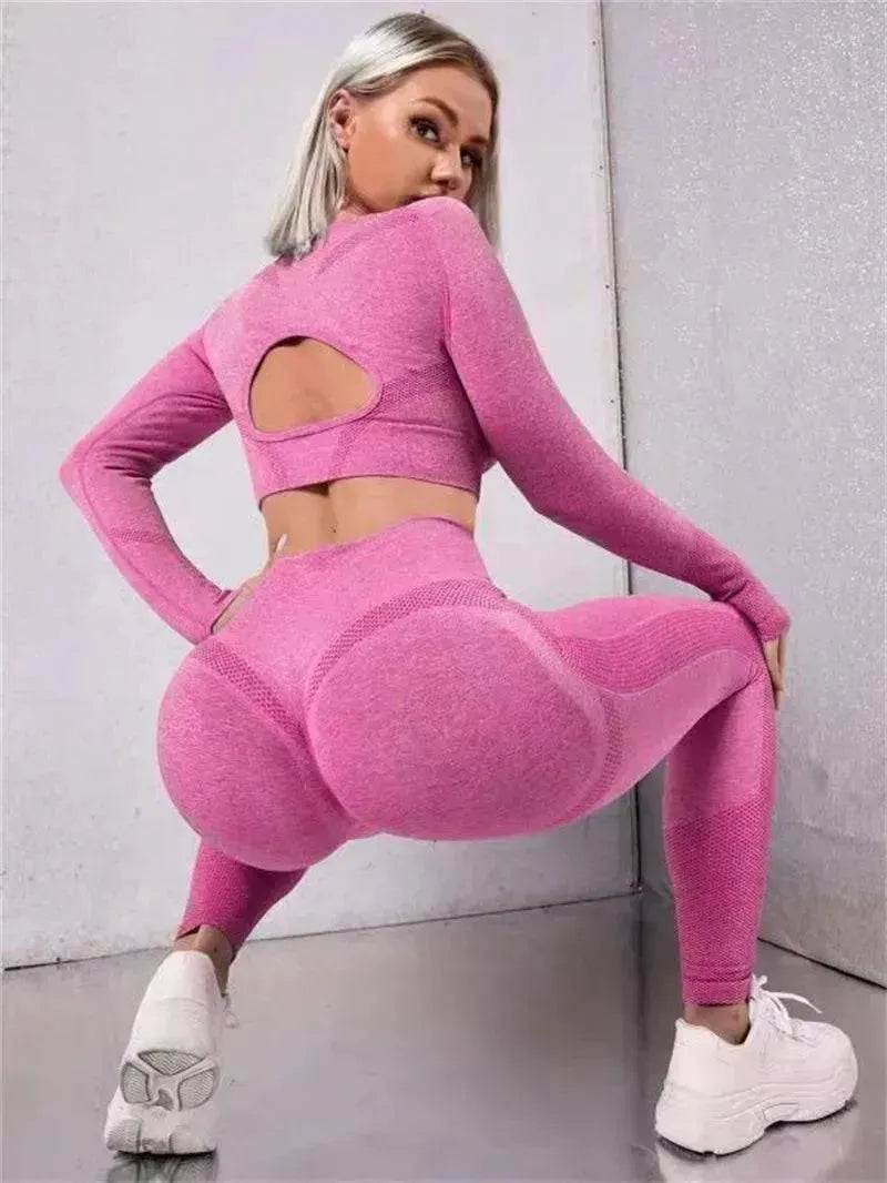Fitness Leggings Sports Gym Sportswear Outfits Clothing 2pcs Sports Suits Long Sleeve Hollow Design - EX-STOCK Canada