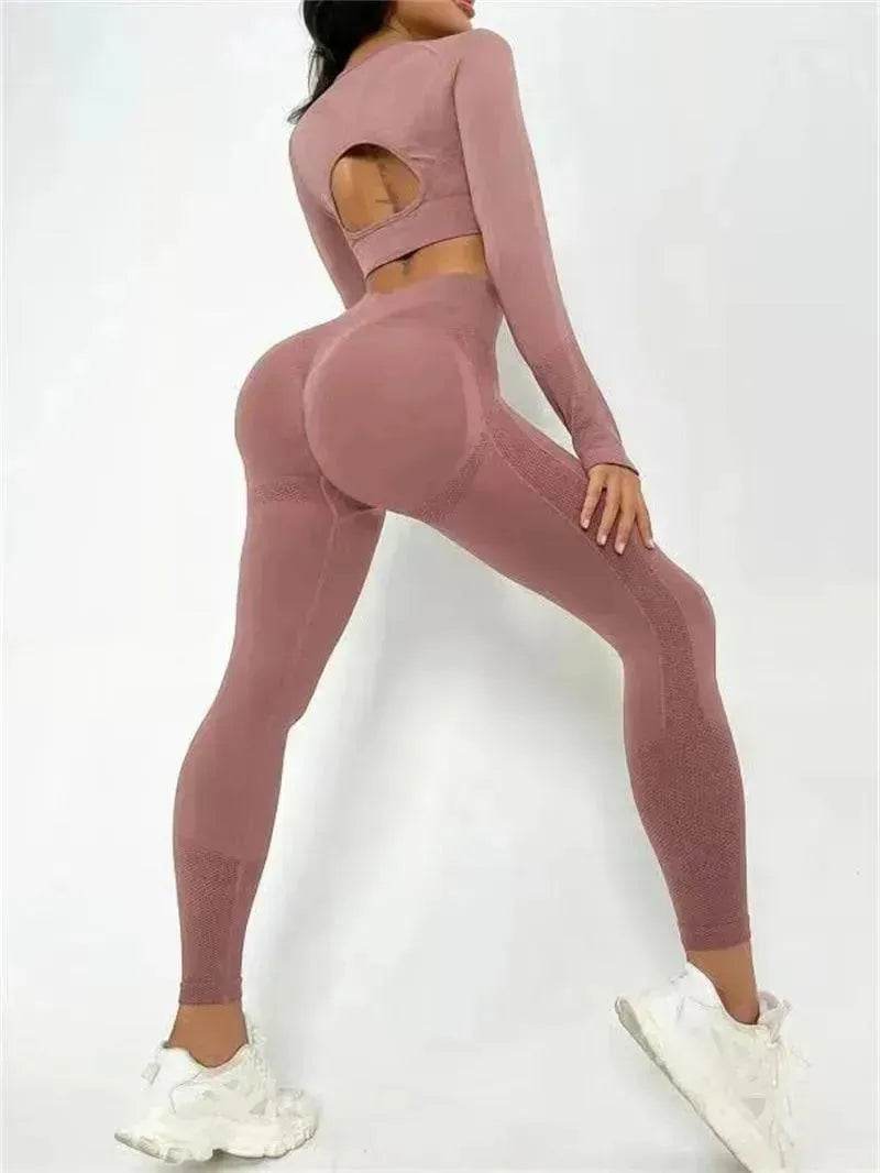 Fitness Leggings Sports Gym Sportswear Outfits Clothing 2pcs Sports Suits Long Sleeve Hollow Design - EX-STOCK Canada