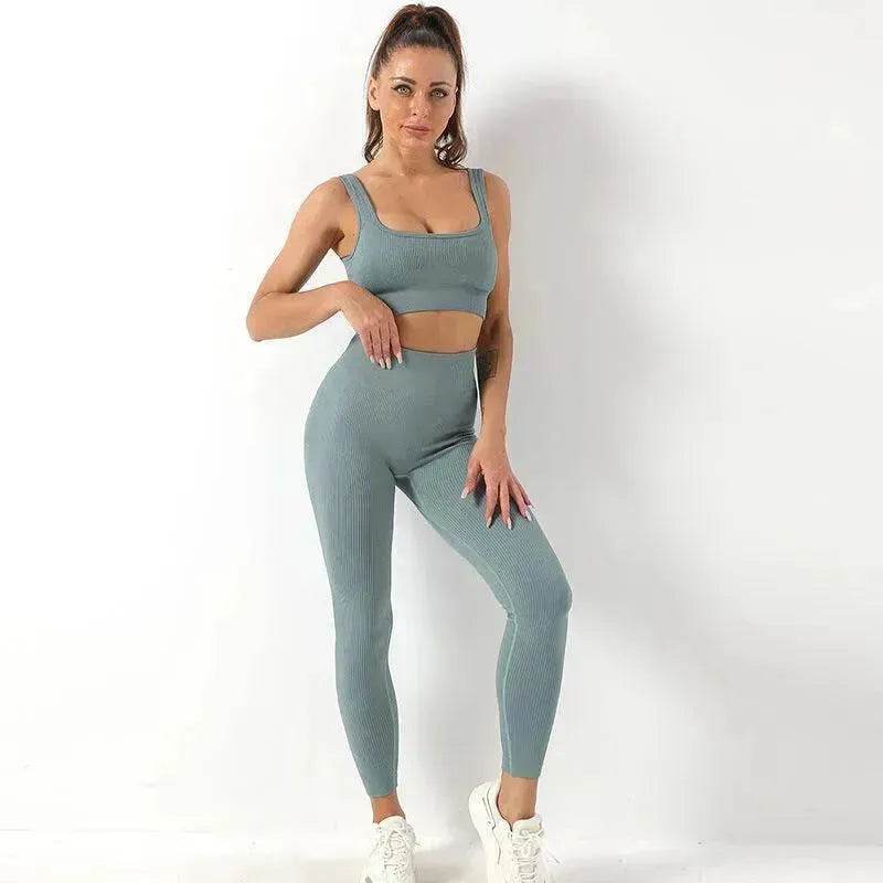 2pcs Thread Yoga Suit Seamless Bra And Butt Lifting High Waist Leggings Set For Women Sports Fitness Yoga Pants Sportswear Outfits Clothing - EX-STOCK Canada