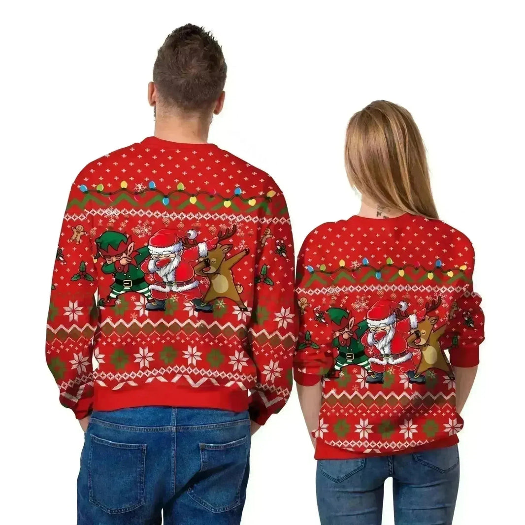 Men And Women Digital Printing Christmas Round Neck Sweater Tops - EX-STOCK CANADA