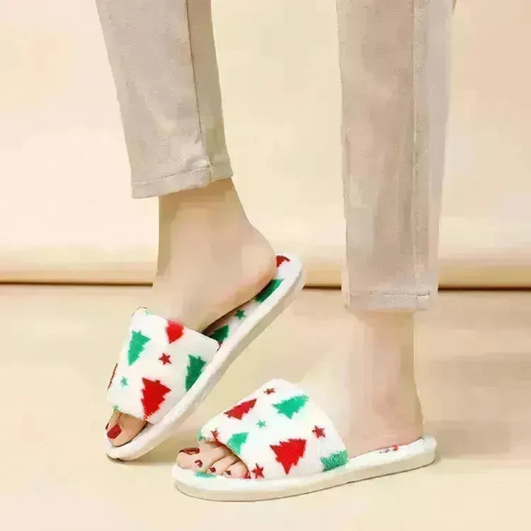 Christmas Tree Home Slippers Fashion Floor Bedroom Open-toe Plush Slippers For Women Fuzzy House Shoes - EX-STOCK CANADA