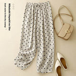 Cotton Hemp Polka Dots Tied Elastic Waist Harem wide leg trouser Pants For Women - EX-STOCK Canada