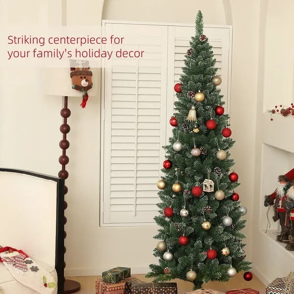 6ft Artificial Pencil Christmas Tree With 618 Branches, Pinecones, Metal Stand, Realistic Xmas Tree For Home EX-STOCK Canada 