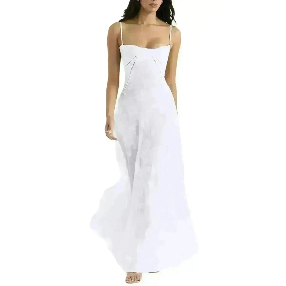 Fashion Suspender Lace Long Dress Summer Strapless Collar Elegant Evening Dresses For Women - EX-STOCK CANADA