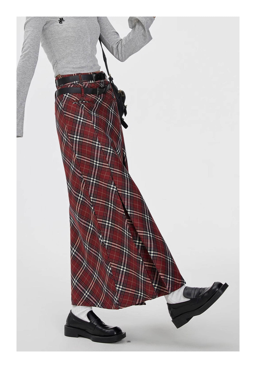 Retro Plaid High Waist student maxi Skirt - EX-STOCK Canada
