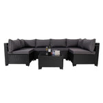 7 Pieces Outdoor Rattan Patio Sectional Set, Black Wicker Furniture Conversation Sets With Washable Cushions & Glass Coffee Table For Garden, Poolside, Backyard EX-STOCK Canada 