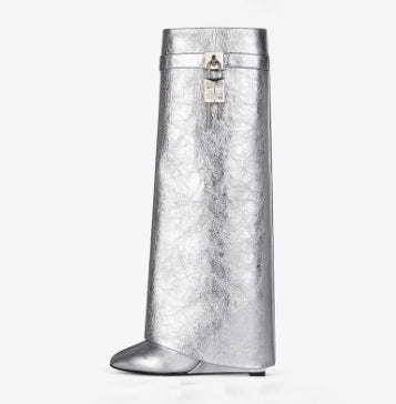 Silver metallic boot on a white background