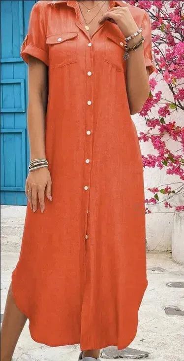 Women Summer Denim-Look Longline Shirt Dress - EX-STOCK CANADA