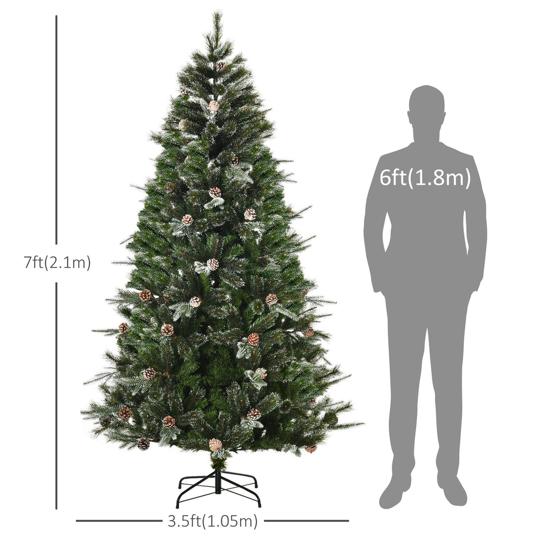 HOMCM 7FT Artificial Christmas Snow Pine Tree Holiday Home Xmas Decoration With Automatic Open, Pinecone, Green EX-STOCK Canada 