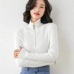 Women Autumn Winter Slim Fit High neck Half zip Knitted sweater Top - EX-STOCK Canada