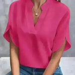 Summer Short-sleeved Chiffon Shirt New V-neck blouse Women's Casual Versatile Clothing Evening Tops for Women - EX-STOCK CANADA