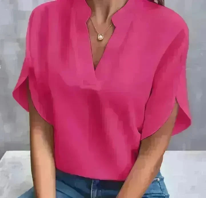 Summer Short-sleeved Chiffon Shirt New V-neck blouse Women's Casual Versatile Clothing Evening Tops for Women - EX-STOCK CANADA