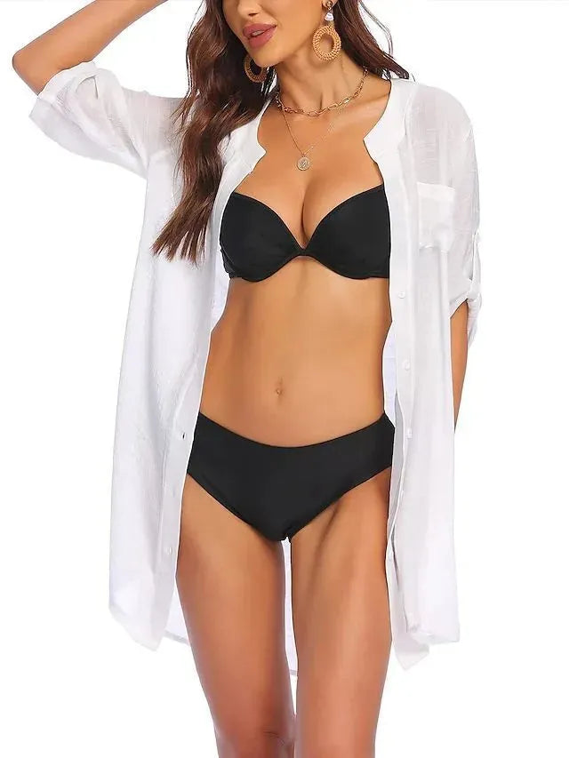 European And American Sun Protection Women Beach Linen Shirt dress - EX-STOCK CANADA