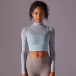 Quick Drying Gym Slim Fit Mesh Turtleneck Long Sleeve Workout Crop Top - EX-STOCK Canada