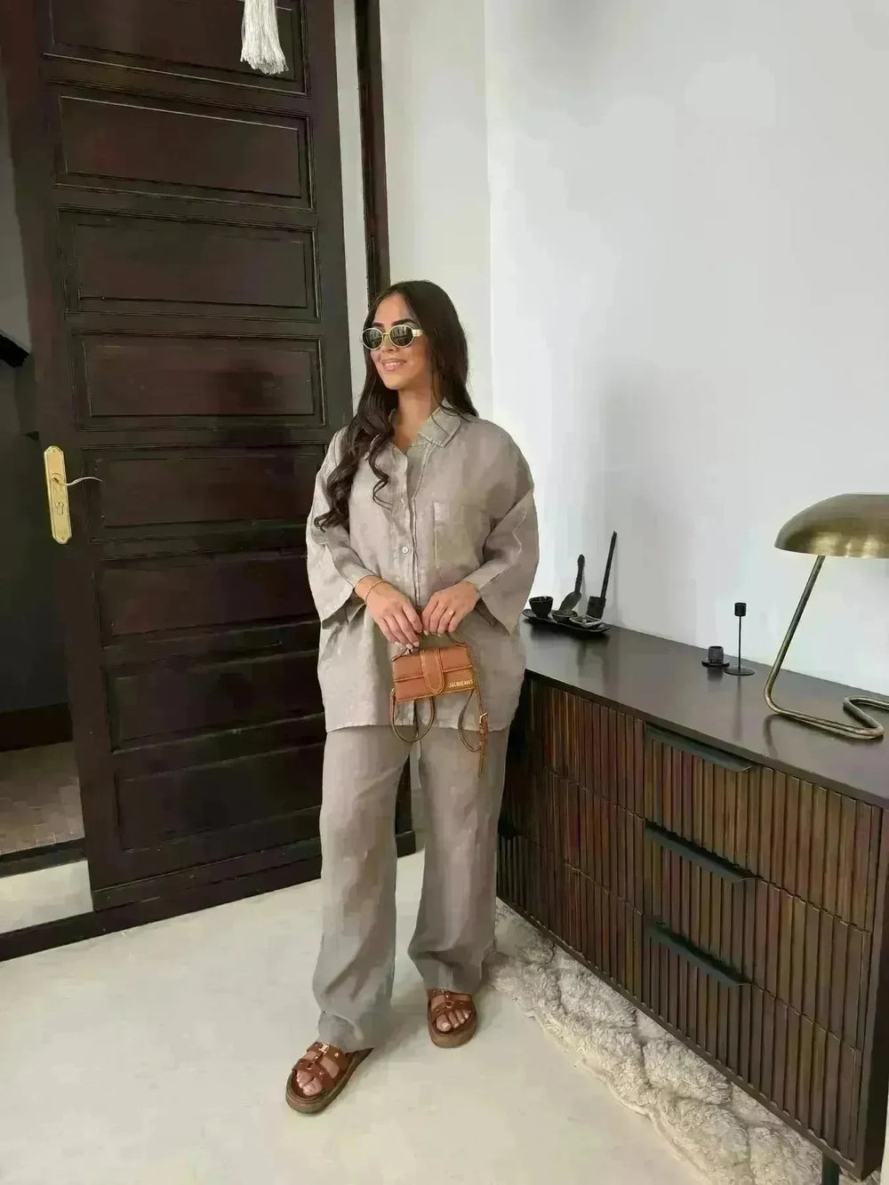 Casual Women Wide Leg Pants Long Sleeves Shirt Sets Ladies Loose High Street 2 Piece Outfits Pant co ords for Women Trouser co ords for Women - EX-STOCK CANADA