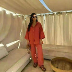 Casual Women Wide Leg Pants Long Sleeves Shirt Sets Ladies Loose High Street 2 Piece Outfits Pant co ords for Women Trouser co ords for Women - EX-STOCK CANADA