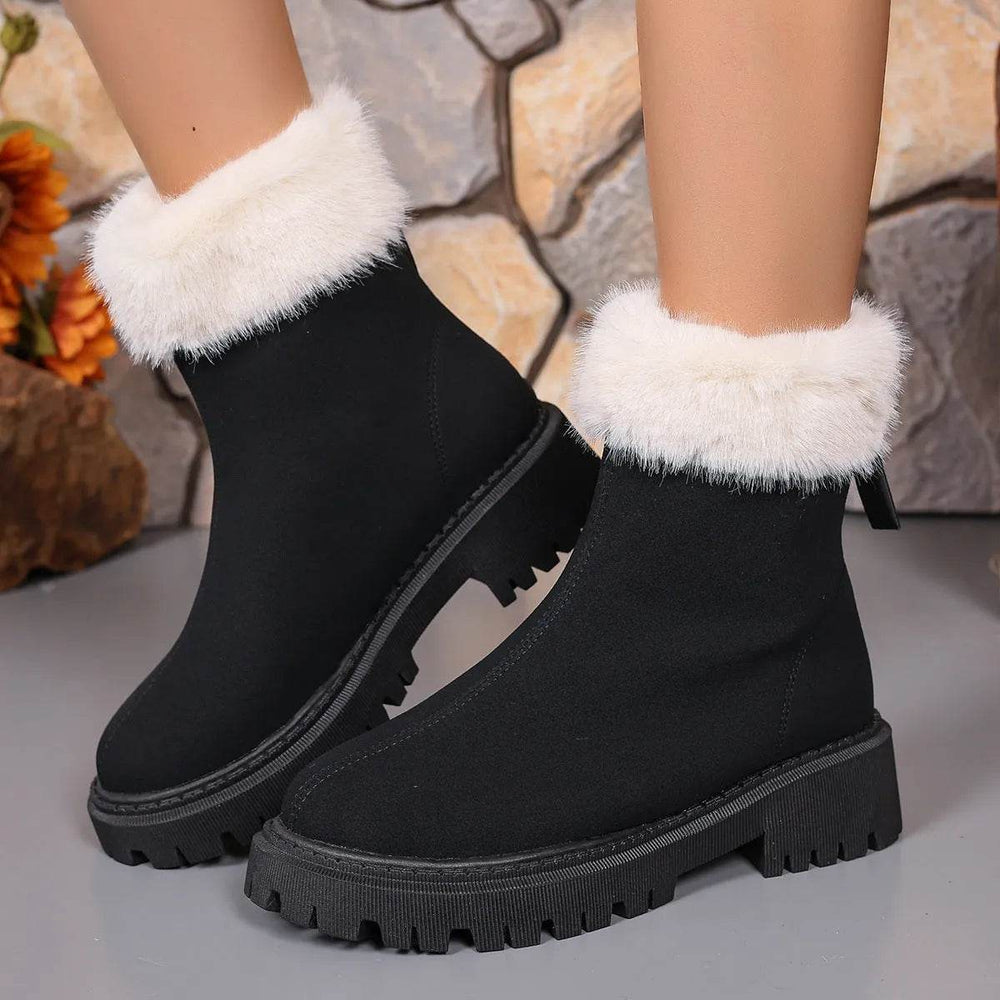 Square-heeled Snow Boots Winter Plus Velvet Platform Plush Shoes Fashion Warm Non-slip Mid-calf Boot For Women - EX-STOCK Canada