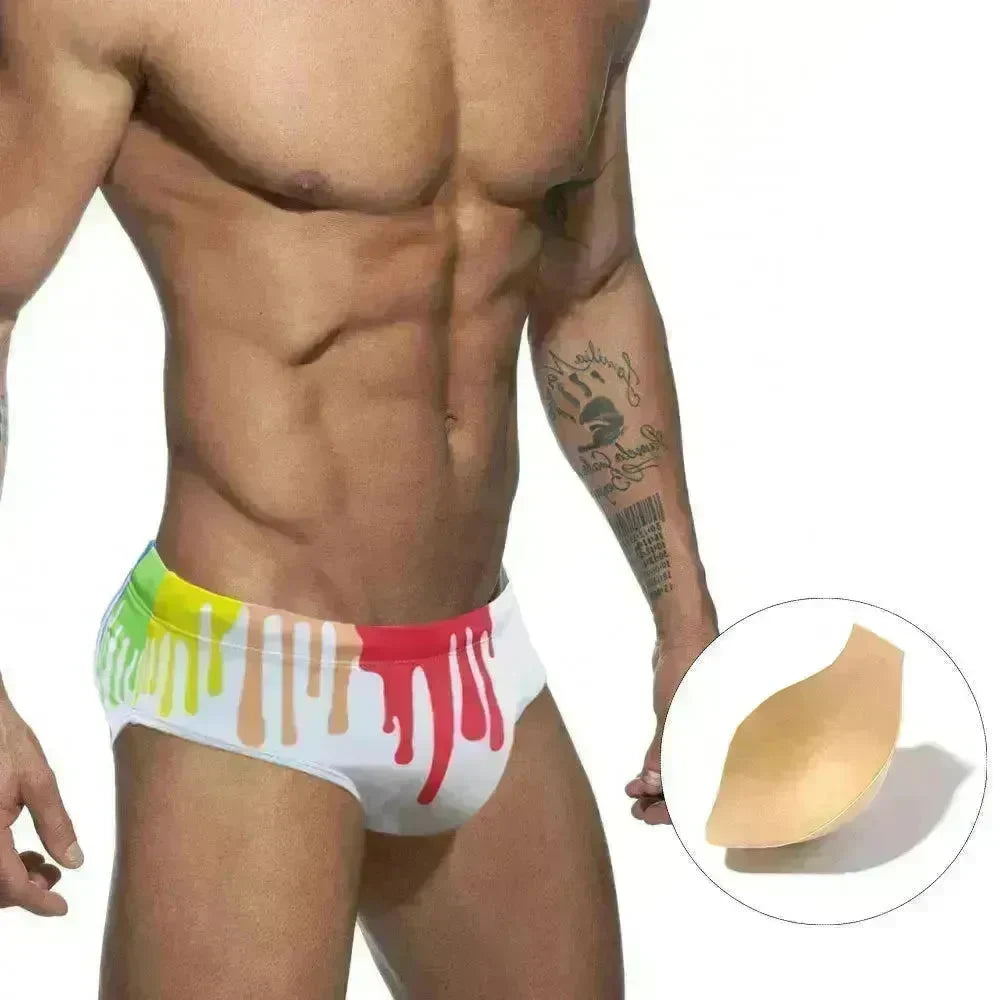 Men's Underwear Solid Color Printed Tape Cup Swim Briefs trunks - EX-STOCK CANADA