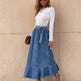 Ladies Fashion Casual Ruffled Blue Denim Maxi Skirt Women - EX-STOCK Canada