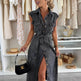 Women's Casual Sleeveless Lace-up Long Dresses Fashion Pockets Solid Party Office Elegant Lapel Single Breasted Denim Dress Summer  EX-STOCK CANADA
