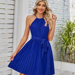 Halter Strapless Dresses For Women Solid Pleated Skirt Summer Beach Sundress - EX-STOCK CANADA