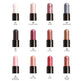Set of 12 lip glosses with different colors and names on a white background