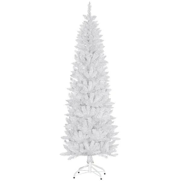7ft Tall Pencil Artificial Christmas Tree With 687 Branch Tips With Steel Base, White EX-STOCK Canada 