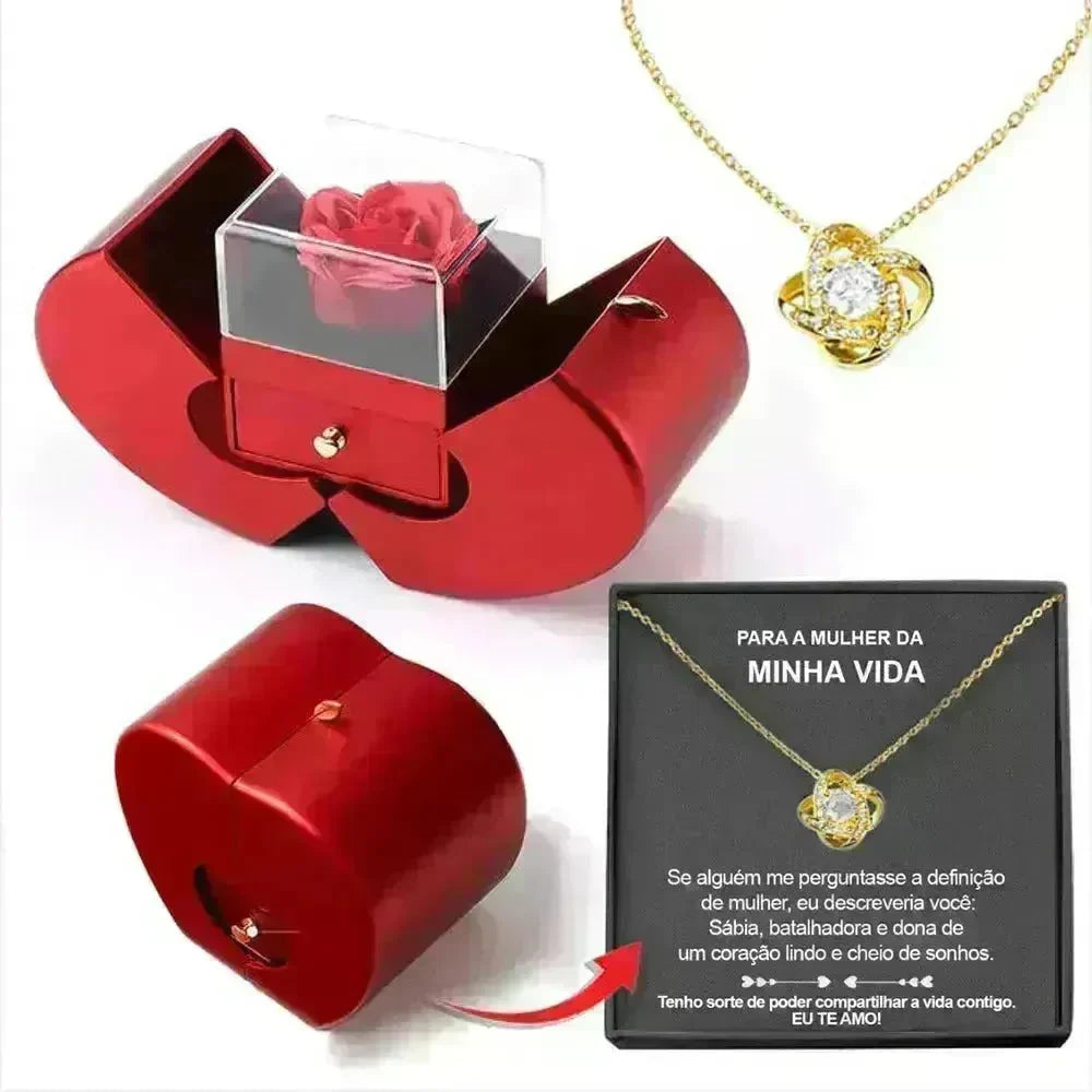 Fashion Jewelry Box Red Apple Christmas Gift Necklace Eternal Rose For Girl Mother's Day Valentine's Day Gifts With Artificial Flower Rose Flower Jewelry Box - EX-STOCK CANADA