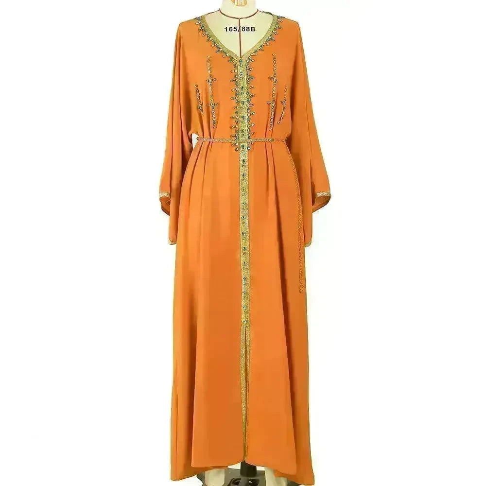 Luxury Hand-stitched Diamond Sleeve Dress Middle East Dubai Abaya Dress Fancy Summer Abaya Turkey Embellished Abaya dress - EX-STOCK CANADA