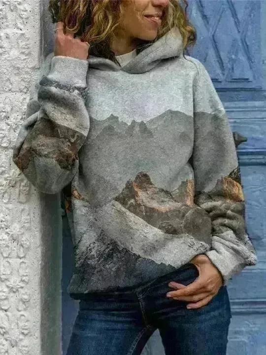 Hooded Long Sleeve Digital Printing Loose Casual Sweater For Women - EX-STOCK CANADA