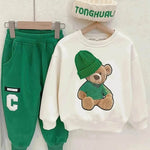 Children Cartoon Hat Bear Long-sleeved Trousers Two-piece Set for Kids - EX-STOCK Canada