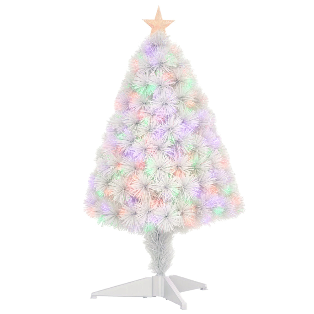2.5FT Prelit Artificial Tabletop Christmas Tree With Fibre Optics Holiday Home Xmas Decoration For Table And Desk White EX-STOCK Canada 