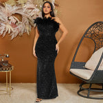Luxury formal dress Feather Stitching Sequin Evening Dress Long dress - EX-STOCK CANADA