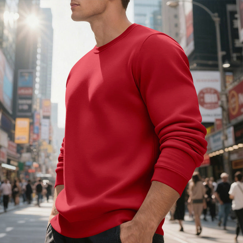 Fleece-lined Crew Neck Sweater Male Loose Casual Top EX-STOCK Canada 