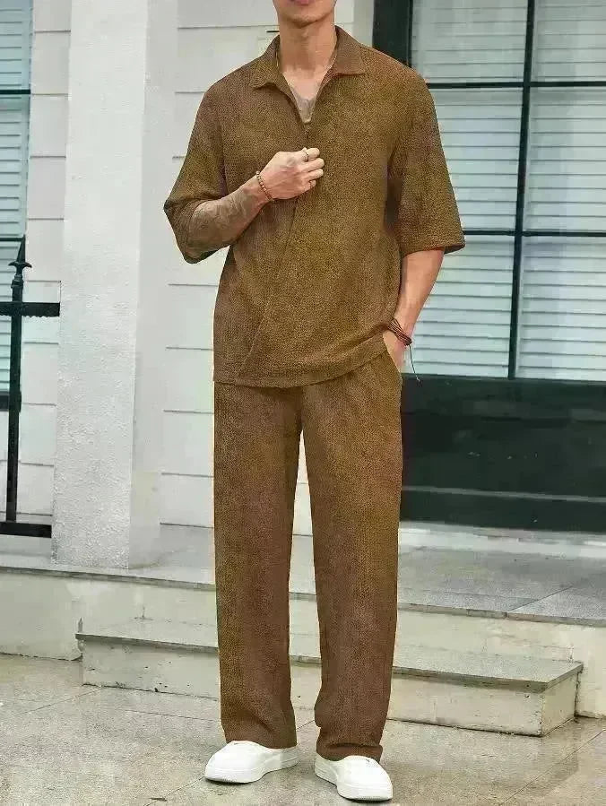 Men's Casual summer 2 piece Pant sets Short sleeved Top and Straight leg pant - EX-STOCK CANADA